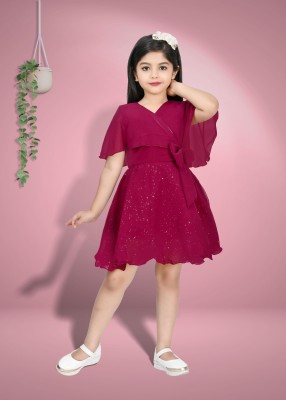 BARKAT DESIGNING PLANET Girls Midi/Knee Length Party Dress(Pink, Cap Sleeve)