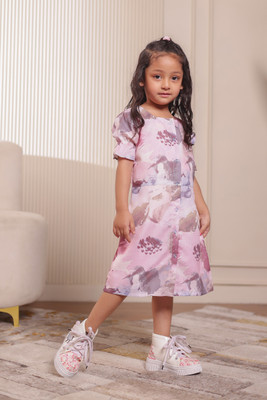 STUFFIE LAND Indi Baby Girls Midi/Knee Length Casual Dress(Pink, Half Sleeve)