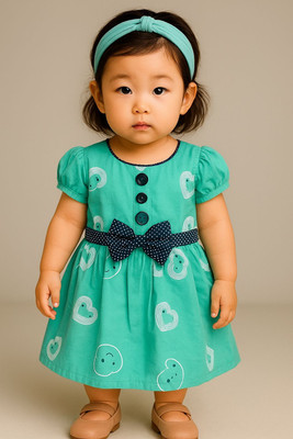 Konika Indi Girls Above Knee Casual Dress(Multicolor, Half Sleeve)