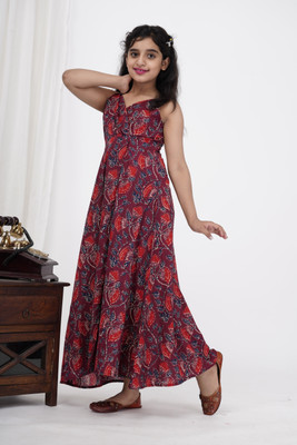 DMP EXPORT Indi Girls Maxi/Full Length Casual Dress(Maroon, Sleeveless)