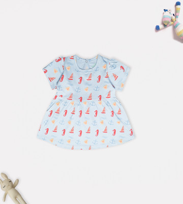 YUV Baby Girls Midi/Knee Length Casual Dress(Light Blue, Red, Short Sleeve)