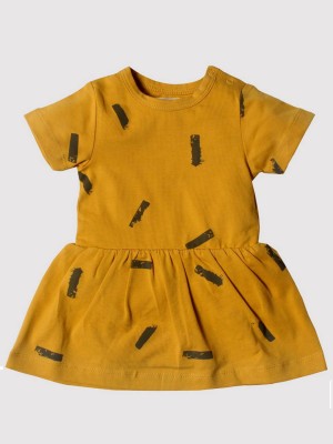 nino bambino Baby Girls Midi/Knee Length Casual Dress(Yellow, Short Sleeve)