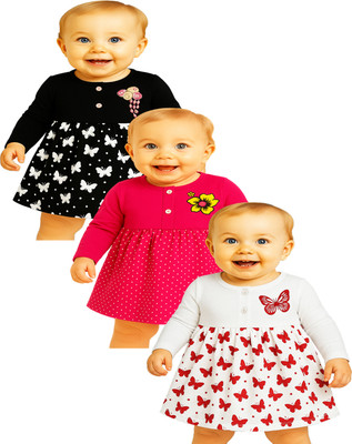 KidzzCart Indi Baby Girls Mini/Short Casual Dress(Multicolor, Full Sleeve)