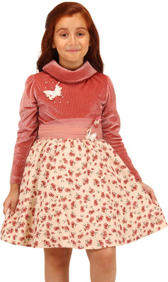 Cutecumber Girls Midi/Knee Length Casual Dress(Pink, Full Sleeve)