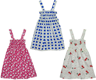 MTI FASHIONS Girls Midi/Knee Length Casual Dress(Multicolor, Noodle strap)
