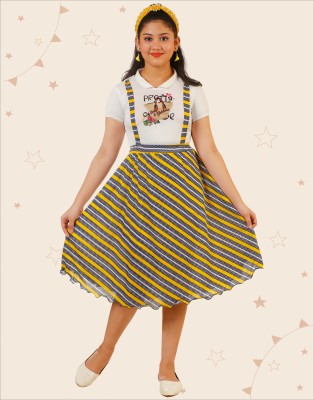 Kidotsav Girls Midi/Knee Length Casual Dress(Multicolor, Half Sleeve)
