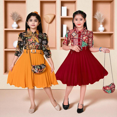 HALDER Baby Girls Midi/Knee Length Casual Dress(Multicolor, 3/4 Sleeve)