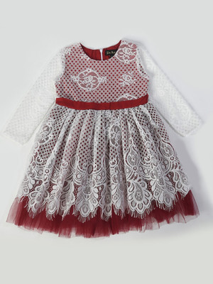 Bella Moda Girls Midi/Knee Length Casual Dress(Maroon, Full Sleeve)