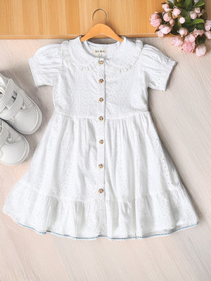 Bella Moda Girls Midi/Knee Length Casual Dress(White, Half Sleeve)