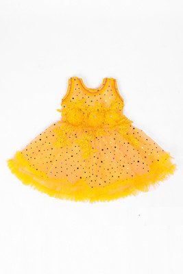Smuktar garments Indi Baby Girls Midi/Knee Length Festive/Wedding Dress(Yellow, Sleeveless)