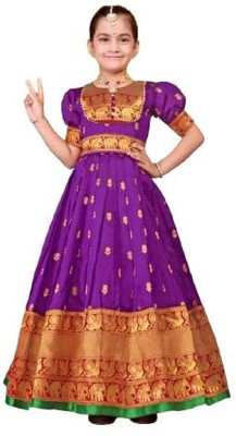 jahee Girls Maxi/Full Length Festive/Wedding Dress(Purple, Half Sleeve)