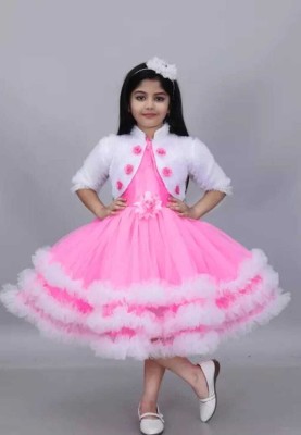 SMS DRESSES Baby Girls Below Knee Festive/Wedding Dress(Pink, 3/4 Sleeve)