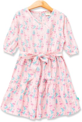 JusCubs Indi Girls Midi/Knee Length Casual Dress(Pink, Full Sleeve)