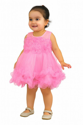 Takshak Fashion Baby Girls Below Knee Party Dress(Pink, Sleeveless)