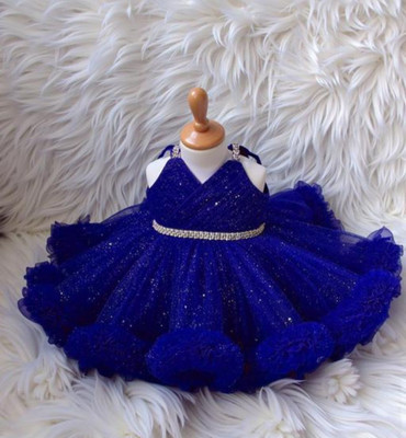 STUMBLE FASHION Baby Girls Midi/Knee Length Festive/Wedding Dress(Blue, Sleeveless)