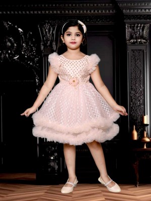 AL BAYDAR FASHION Baby Girls Midi/Knee Length Festive/Wedding Dress(Orange, Sleeveless)