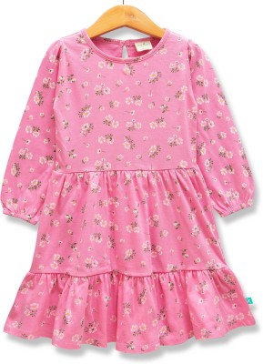 JusCubs Girls Midi/Knee Length Casual Dress(Pink, Full Sleeve)