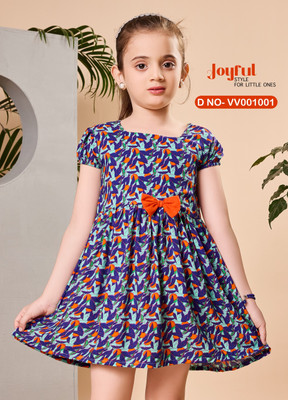 VAVA Creation Baby Girls Midi/Knee Length Casual Dress(Blue, Short Sleeve)