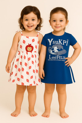 MODESTYLE Baby Girls Above Knee Casual Dress(Blue, White, Short Sleeve)