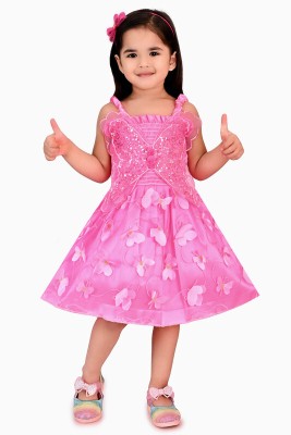 JIYAN FASHION WORLD Girls Midi/Knee Length Festive/Wedding Dress(Pink, Sleeveless)