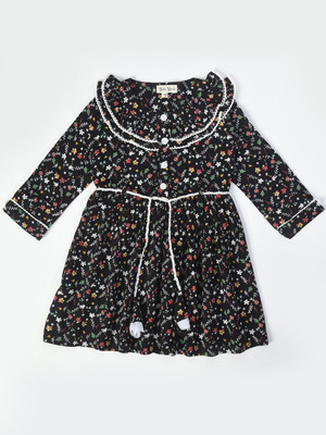 Bella Moda Baby Girls Midi/Knee Length Casual Dress(Black, Full Sleeve)