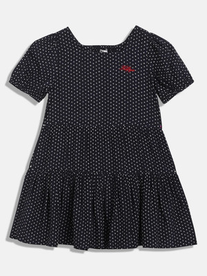 TOMMY HILFIGER Indi Girls Midi/Knee Length Casual Dress(Blue, Half Sleeve)