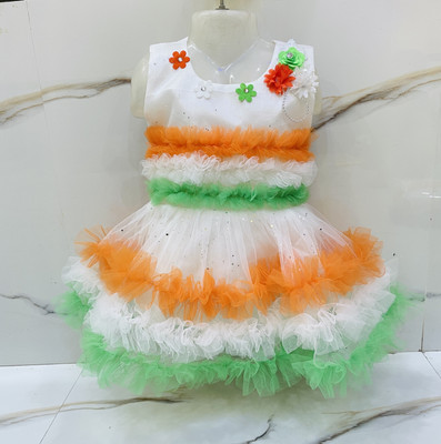 MJ Laskar Baby Girls Above Knee Festive/Wedding Dress(Multicolor, Sleeveless)