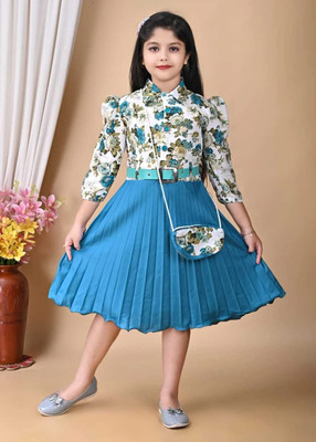 RTNGARMENTS N/A Girls Above Knee Casual Dress(Blue, 3/4 Sleeve)