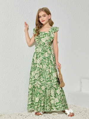 Style Connect Girls Maxi/Full Length Party Dress(Green, Short Sleeve)