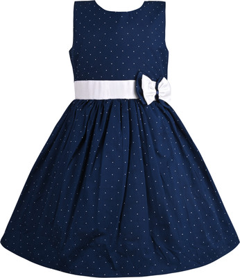 Wishkaro Girls Midi/Knee Length Casual Dress(Dark Blue, Sleeveless)