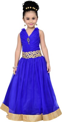 Adiva Indi Girls Maxi/Full Length Party Dress(Blue, Sleeveless)