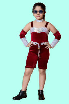 ZEXXO Girls Midi/Knee Length Party Dress(Red, Fashion Sleeve)