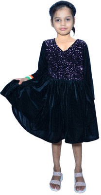 ZAMIA ENTERPRISES Baby Girls Midi/Knee Length Festive/Wedding Dress(Black, Full Sleeve)