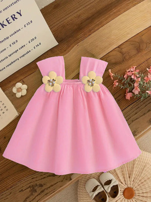 AScollection Girls Above Knee Casual Dress(Pink, Sleeveless)
