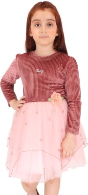 Cutecumber Girls Midi/Knee Length Party Dress(Pink, Full Sleeve)