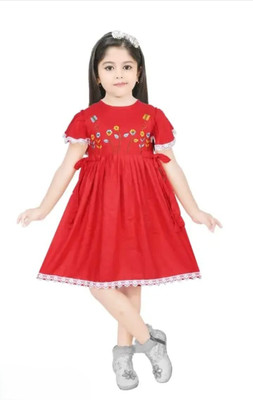 j s fashion Indi Baby Girls Above Knee Festive/Wedding Dress(Red, Half Sleeve)