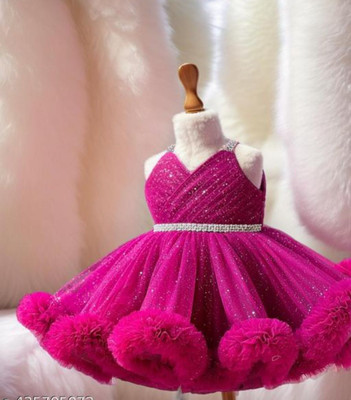 Maqorama Fashion Baby Girls Midi/Knee Length Festive/Wedding Dress(Pink, Sleeveless)