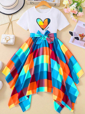 CHAKALI Baby Girls Midi/Knee Length Festive/Wedding Dress(Multicolor, Short Sleeve)