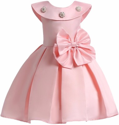 Shahina Fashion Girls Midi/Knee Length Festive/Wedding Dress(Pink, Sleeveless)