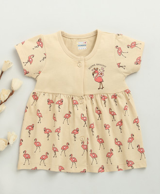 BUMZEE Baby Girls Above Knee Casual Dress(Beige, Cap Sleeve)