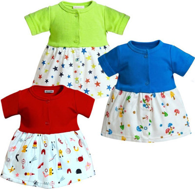 Vparents Indi Baby Girls Midi/Knee Length Casual Dress(Multicolor, Half Sleeve)