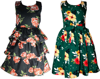 Mamnoon Girls Midi/Knee Length Casual Dress(Multicolor, Sleeveless)