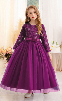 Hirva Tex Srt Girls Maxi/Full Length Festive/Wedding Dress(Purple, Full Sleeve)