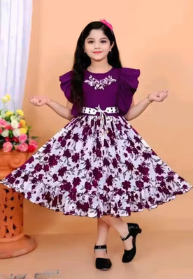 AROBI CREATION Girls Below Knee Party Dress(Multicolor, Fashion Sleeve)
