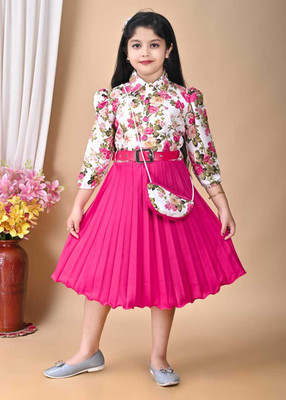RTNGARMENTS N/A Girls Above Knee Casual Dress(Pink, 3/4 Sleeve)