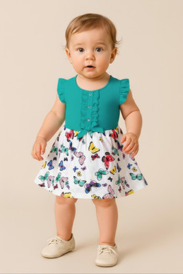Clothe Funn Girls Midi/Knee Length Casual Dress(Green, Cap Sleeve)