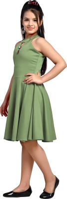 PERFECTPIVOT Girls Midi/Knee Length Casual Dress(Green, Sleeveless)