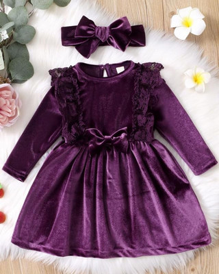 FOSTRIC Indi Girls Midi/Knee Length Casual Dress(Purple, Full Sleeve)