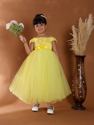 Toy Balloon Kids Girls Maxi/Full Length Party Dress(Yellow, Fashion Sleeve)