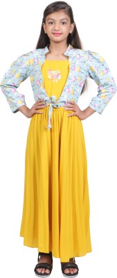 Nicokids Girls Maxi/Full Length Casual Dress(Yellow, Fashion Sleeve)